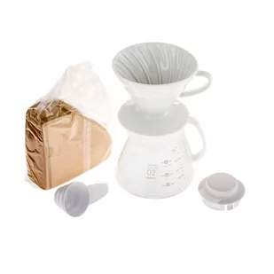 Hario Zestaw V60 Dripper & Pot White drip + serwer + filtry 8412-uniw - Zaparzacze i kawiarki - miniaturka - grafika 2