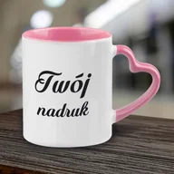 Kubki - Kubek z różowym wnętrzem i uszkiem w kształcie serca z Twoim nadrukiem - miniaturka - grafika 1