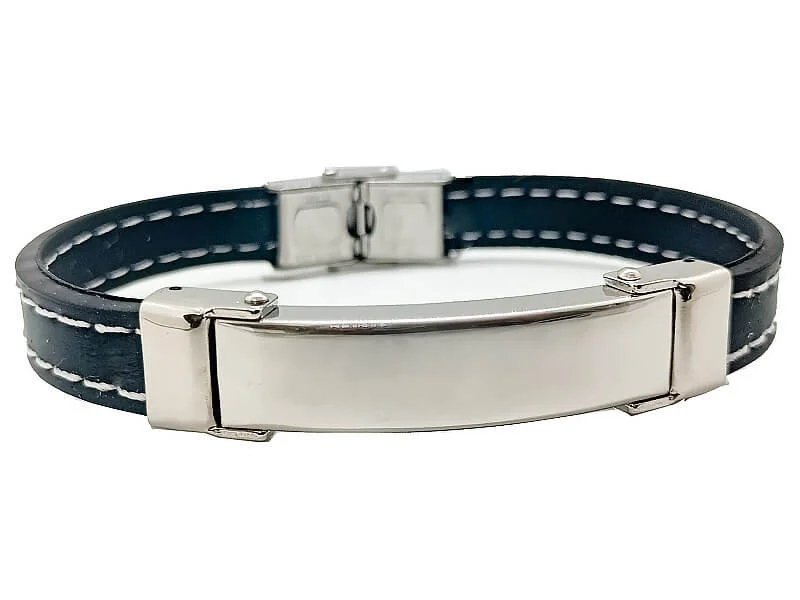 Bransoletka męska z kauczuku i stali chirurgicznej blaszka pod grawer