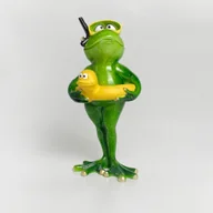 Figurki dekoracyjne - Figurka Porcelanowa Zielona Żaba Nurek Kaczuszka - miniaturka - grafika 1