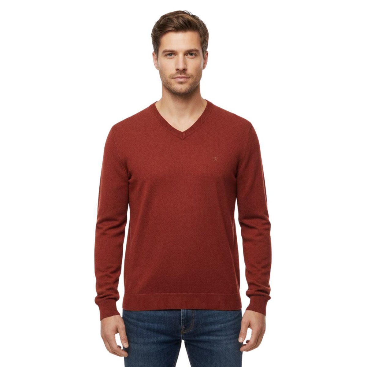 Sweter męski Hackett London V-Neck bawełna wełna pomarańczowy-XL