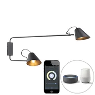 Lampy ścienne - QAZQA Inteligentny kinkiet czarny 2-punktowy regulowany z Wifi A60 - Lune - miniaturka - grafika 1