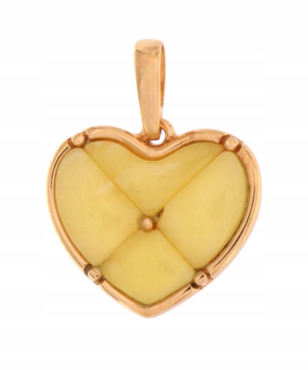 Zawieszka bursztynowe serce srebro 925 pozłacane - prezent Walentynki