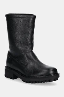 Calvin Klein botki skórzane FLAT BIKER BOOT LTH damskie kolor czarny na platformie HW0HW02234 - Botki damskie - miniaturka - grafika 1