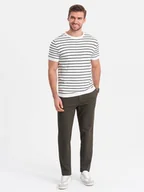 Spodnie męskie - Klasyczne spodnie męskie chino z delikatną teksturą - khaki V2 OM-PACP-0188 - Ombre Clothing - miniaturka - grafika 1