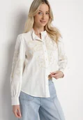 Koszule damskie - Biała Koszula z Wiskozą Bawełną Lnem i Haftem Sarvesin - miniaturka - grafika 1