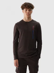 Męski longsleeve z nadrukiem 4F 4FWAW24TLONM316 - brązowy - Koszulki sportowe męskie - miniaturka - grafika 1