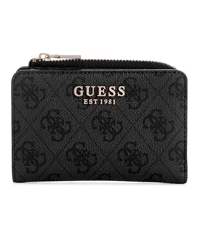 GUESS Damski portfel na karty z zamkiem laurowym, Logo węgla, Jeden rozmiar, Laurel Zip Around etui na karty