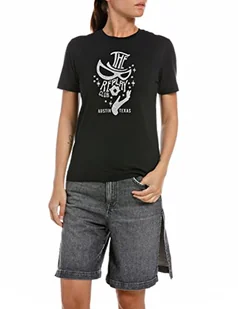 Replay T-shirt damski z krótkim rękawem z nadrukiem, 098 BLACK, M - Koszulki i topy damskie - miniaturka - grafika 1