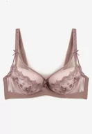 Biustonosze - Ciemnobeżowy Koronkowy Biustonosz Push Up Maddea - miniaturka - grafika 1