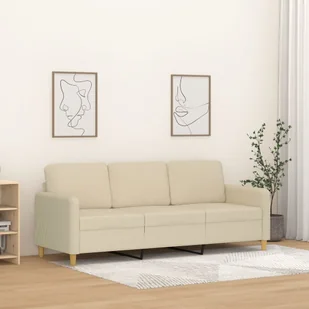 vidaXL 3-osobowa sofa, kremowa, 180 cm, tapicerowana tkaniną - Sofy i kanapy - miniaturka - grafika 1