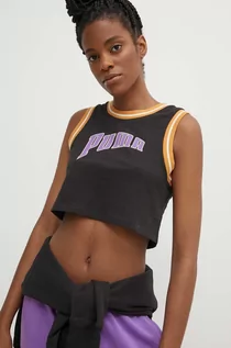 Koszulki sportowe damskie - Puma top bawełniany Graphic kolor czarny 625024 - grafika 1