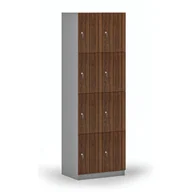 Szafki biurowe - Drewniana szafka skrytkowa, 8 schowków, zamek cylindryczny, szary/orzech - miniaturka - grafika 1