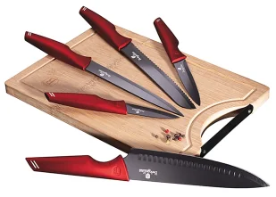 Czerwone stalowe noże w komplecie z deską do krojenia L3-M13 - Noże Czerwone stalowe noże w komplecie z deską do krojenia L3-M13 - Noże - miniaturka - grafika 1