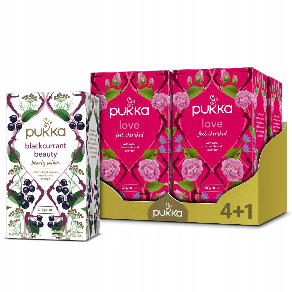 Zestaw Pukka Herbata ziołowa Bio Love relaks ukojenie 4 opakowania