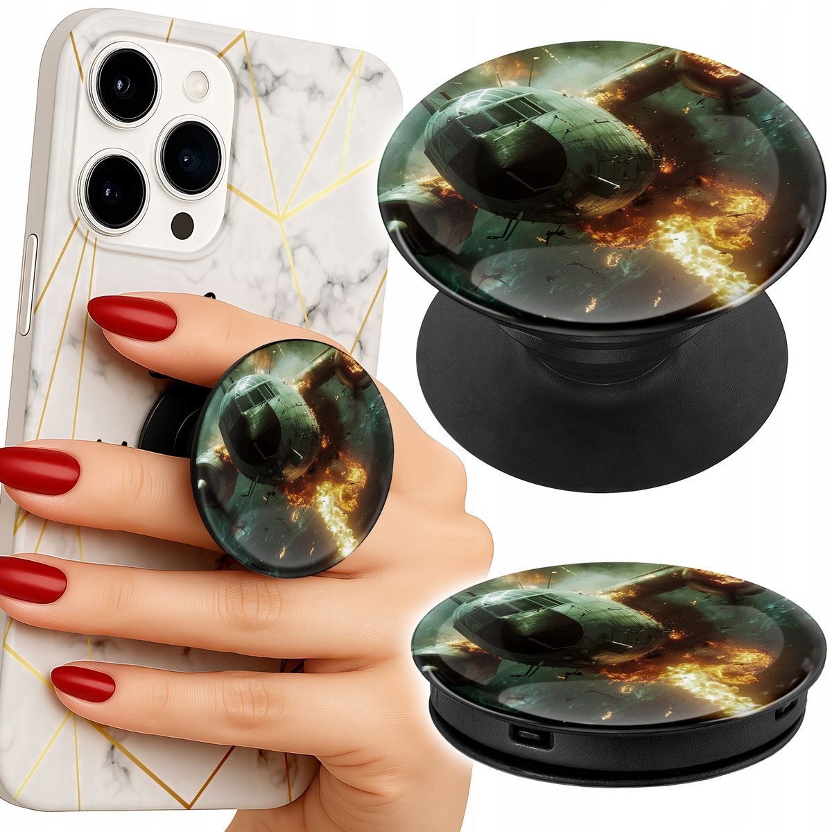 Uchwyt do telefonu Popsocket na palce/stojak SAMOLOT WOJSKO MILITARIA