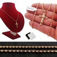 Biżuteria dla dzieci - ZŁOTY NASZYJNIK SINGAPUR+KRZYŻYK 45CM 2MM BIŻUTERIA DLA NIEJ MAMY BABCI 18K - miniaturka - grafika 1