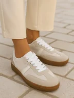 Trampki damskie - Bellucci Sneakersy w kolorze beżowo-białym - miniaturka - grafika 1