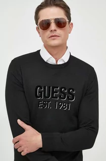 Swetry męskie - Guess sweter z domieszką jedwabiu kolor czarny lekki - grafika 1