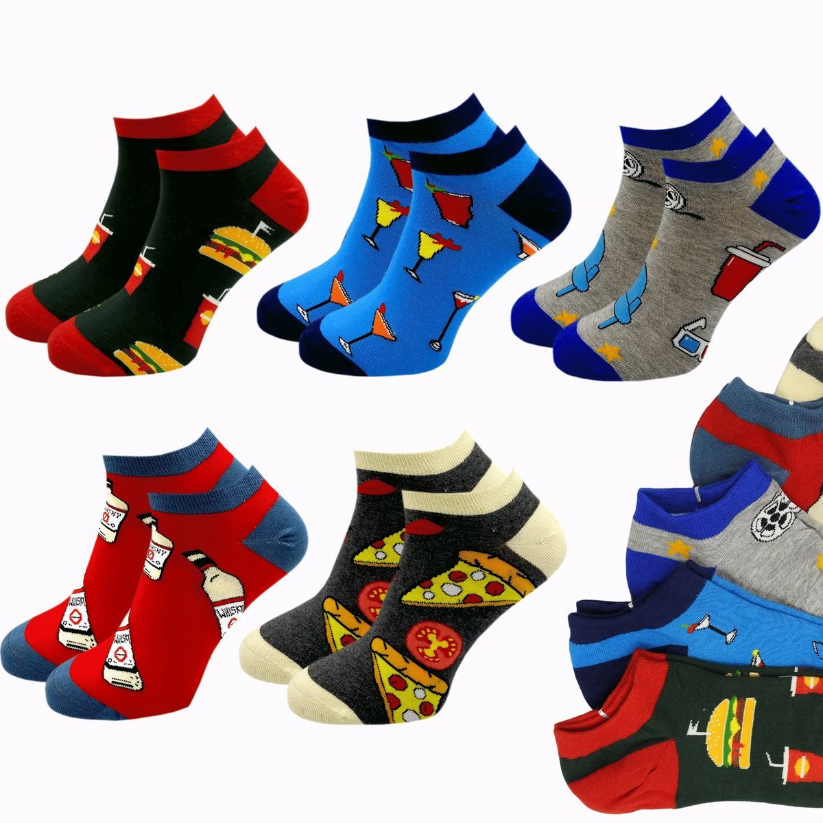 5 X Skarpetki Męskie Kolorowe Śmieszne Wzory Bawełniane Stopki 44/46 Zestaw