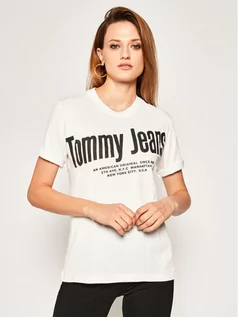 Bluzki damskie - Tommy Jeans Bluzka Diagonal DW0DW08037 Biały Regular Fit - grafika 1