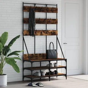 Wieszak na ubrania z miejscem na buty opalany dąb 100x40x184 cm Lumarko! - Pokrowce na ubrania - miniaturka - grafika 1
