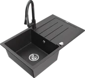 Zlewozmywaki z baterią - Mexen Bruno zlewozmywak granitowy 1-komorowy z ociekaczem i baterią kuchenną Elia, czarny nakrapiany - 6513-76-670101-76 - miniaturka - grafika 1
