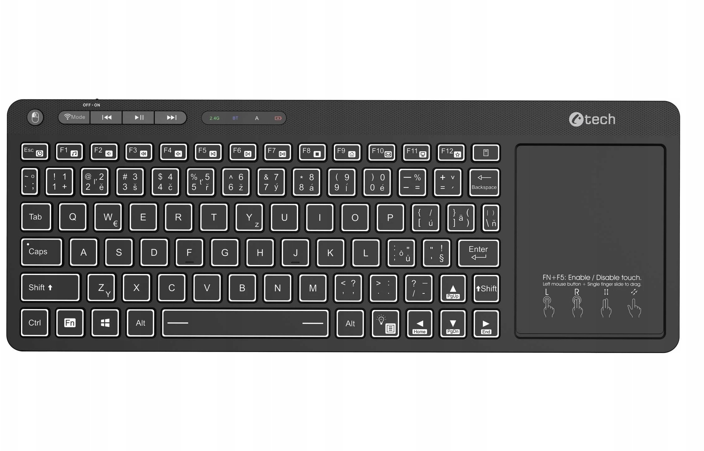 C-Tech Klawiatura WLTK-03 Bezprzewodowa Touchpad czarna