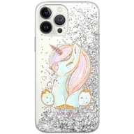 Etui i futerały do telefonów - Etui płynny brokat do Apple IPHONE 14 PRO Babaco: Unicorn 002 oryginalne i oficjalnie licencjonowane, Srebrny - miniaturka - grafika 1