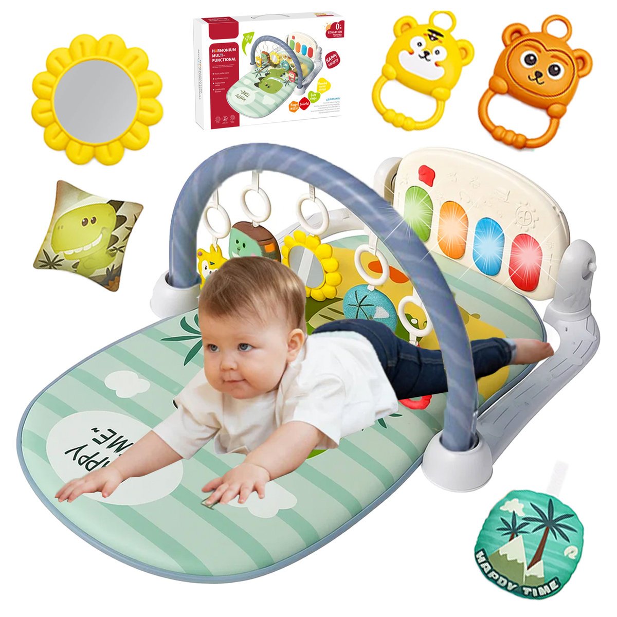 DUŻA MATA EDUKACYJNA INTERAKTYWNA Z PIANINKIEM 3W1 GRZECHOTKI GRYZAKI