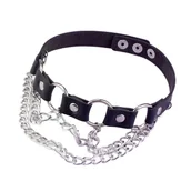 Naszyjniki - Choker Skórzany Czarny z Łańcuszkami - miniaturka - grafika 1