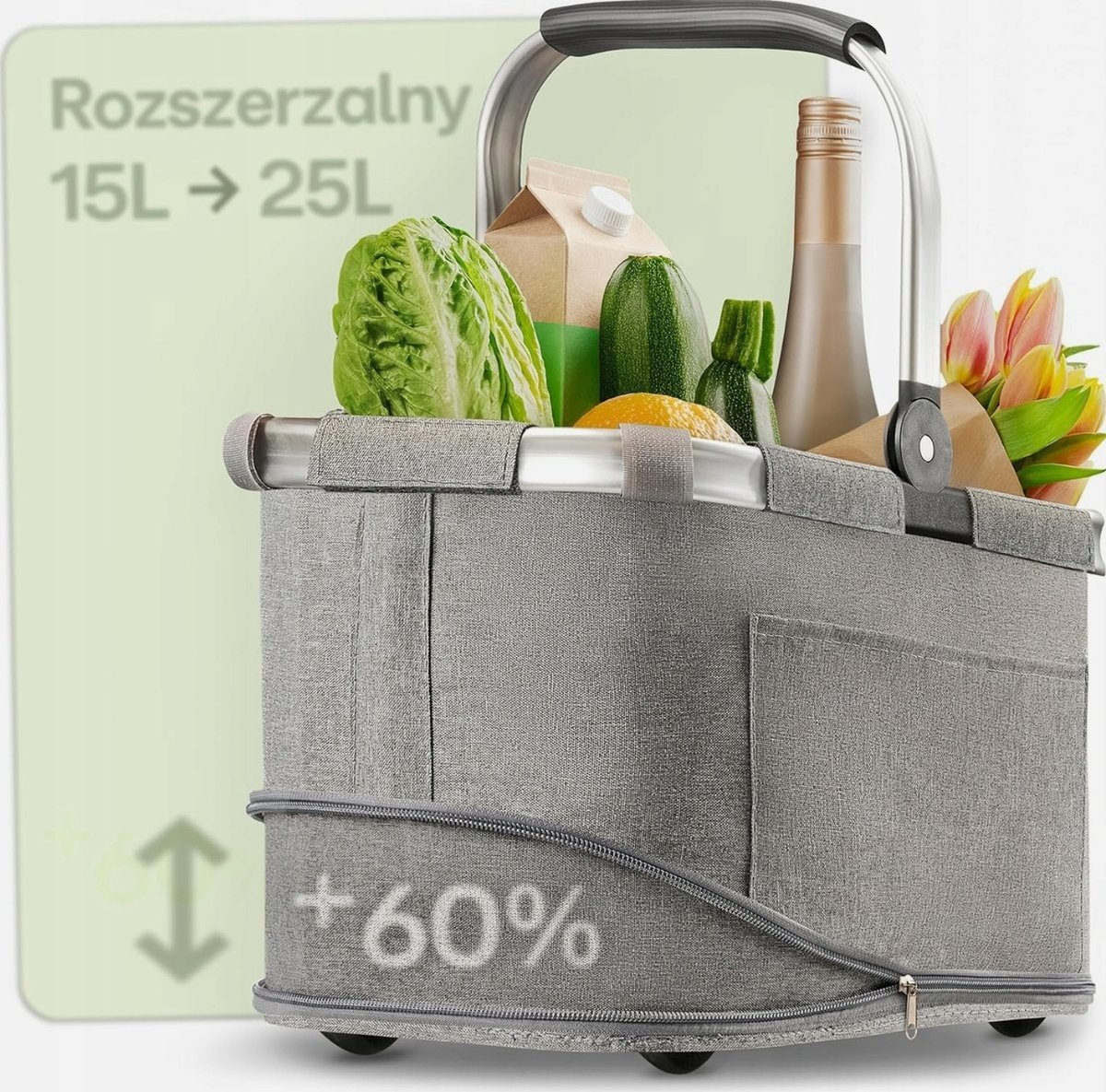 KOSZ SKŁADANY NA ZAKUPY 15-25L KOSZYK MATERIAŁOWY DUŻY SZARY MOCNY