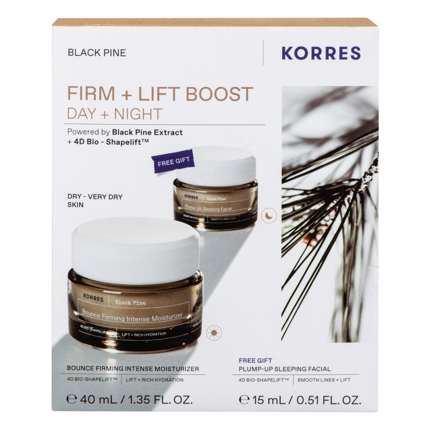 Korres Black Pine Krem na dzień 40ml + Krem na noc 15ml