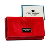 Portfele - Portfel Damski Skórzany Peterson Klamra I Klapka Skóra Naturalna RFID PTN PS-108 CZERWONY 14 x 9 x 3 [cm] - miniaturka - grafika 1