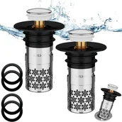 Korki do umywalek - 2-częściowy korek spustowy ze stali nierdzewnej, uniwersalny korek spustowy, ulepszony korek spustowy, filtr zapobiegający blokowaniu się wody, z filt - miniaturka - grafika 1