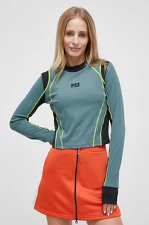 Bluzki damskie - Fila longsleeve VR46 damski kolor zielony z półgolfem - grafika 1