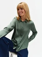 Koszule damskie - Satynowa koszula oliwkowa - miniaturka - grafika 1