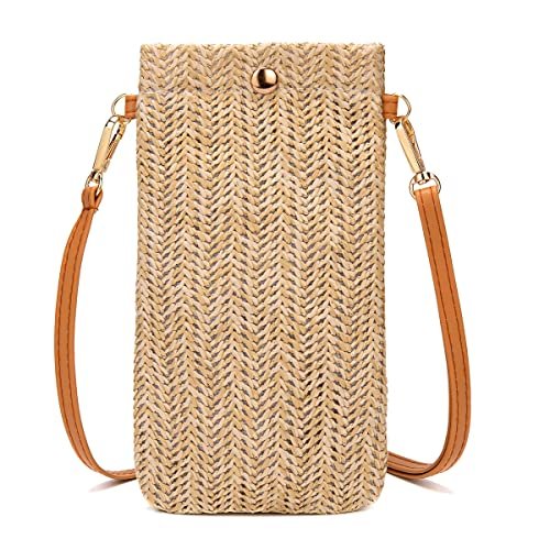 SINGBO Mała torebka ze słomką crossbody lekka letnia torba plażowa na telefon dla kobiet, Khaki