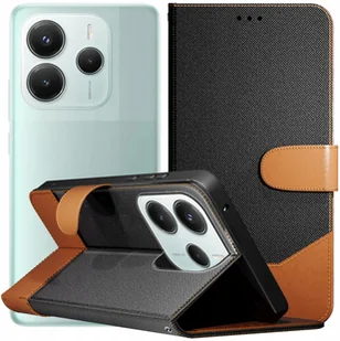 Etui z Klapką Do Xiaomi Redmi Note 14 5G Jeans, Skórzane, Czarne Szkło - Etui i futerały do telefonów - miniaturka - grafika 1