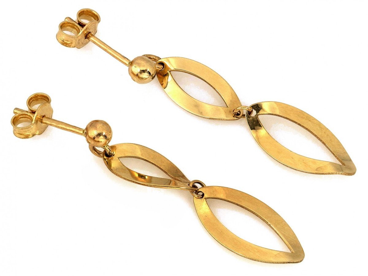 Kolczyki złote 585 wiszące z dwóch ogniw na sztyfcie 1.46g