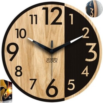 Zegar ścienny drewniany Dębowy Alfred 33 cm cichy, zegar do salonu