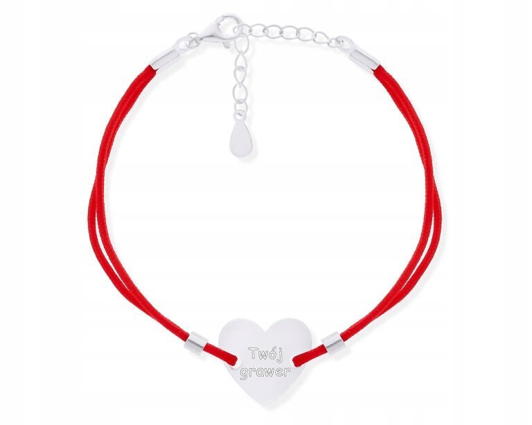 Bransoletka Na Sznurku Czerwonym Serce + Grawer Srebro 925