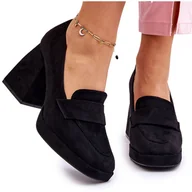 Czółenka - Vinceza Zamszowe Czółenka Na Masywnym Obcasie I Platformie Czarne Adriel - miniaturka - grafika 1