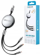 Kable USB - Forever kabel 3w1 USB - Lightning + 2x USB-C 1,2 m 100W czarny - miniaturka - grafika 1