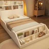 Łóżka dla dzieci i młodzieży - Łóżko dziecięce 90x200 cm - z wyjmowanym regałem - zagłówkiem z półką - z lampką nocną - białe (materac nie jest wliczony w cenę) - miniaturka - grafika 1