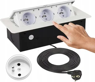 GNIAZDO NABLATOWE WPUSZCZANE CHOWANE W BLAT KLIKANE 3x230V MEBLOWE BIAŁE FR - Gniazdka elektryczne - miniaturka - grafika 1