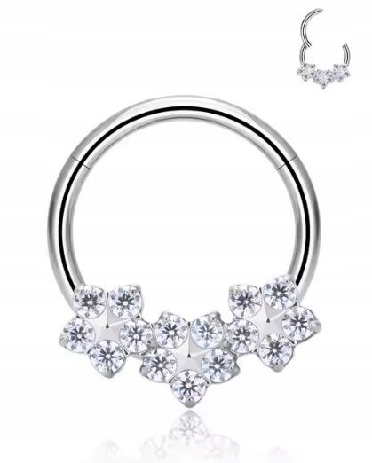Tytanowy Kolczyk Clicker PIERCING kółko Cyrkonie Kwiatek HELIX Lobe 1,2/8