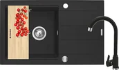 Zlewozmywaki z baterią - ZESTAW PYRAMIS SPARTA PLUS LUX (78x48) 1B 1D + LUNGO volcano (czarny mat) + deska GRATIS (070167101L) - miniaturka - grafika 1