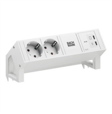 Listwa zasilająca Bachmann BIURKO BACHMANN DESK2, BIAŁE, 2xCEE7/3, 1x USB-C 45 W, długość 0,2 m, RAL 9010