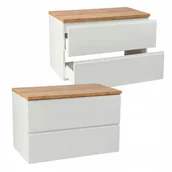 Szafki łazienkowe - Szafka Łazienkowa Wisząca Biała z Blatem Dąb Złoty 60 cm Front Połysk - miniaturka - grafika 1